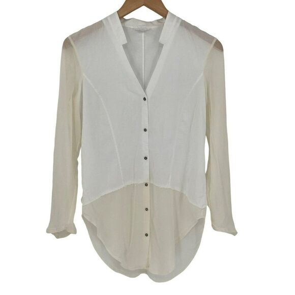 Helmut Lang Element Sheer Hem Shirt Cotton Silk White Ivory Women Small - Picture 4 of 13